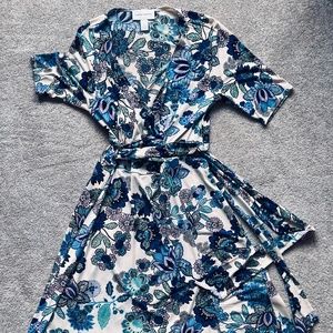 Summer Floral with short sleeve faux wrap Dress